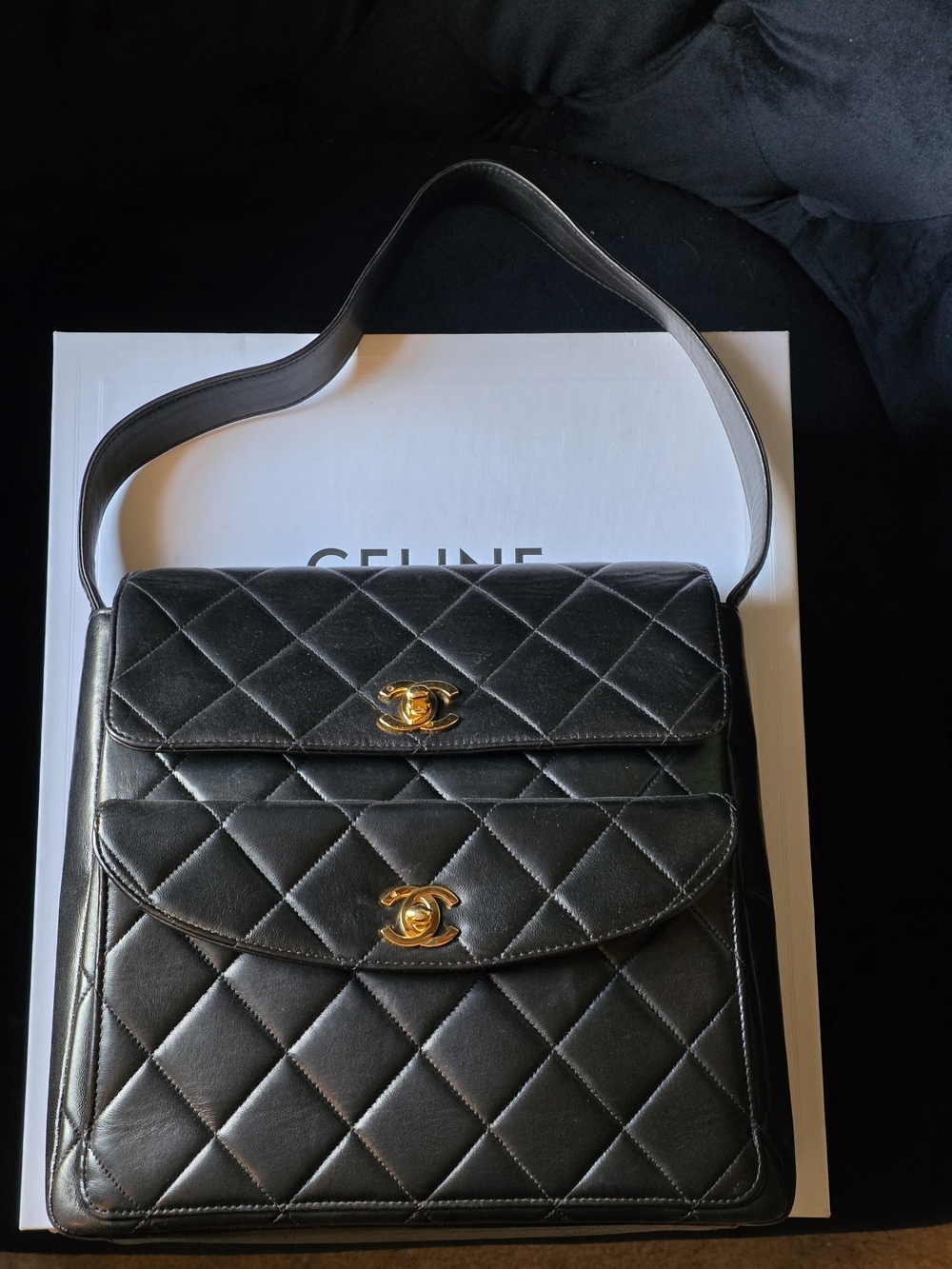 Chanel Black Quilted Leather Shoulder Bag with 24k Gold Hw Ultra Rare